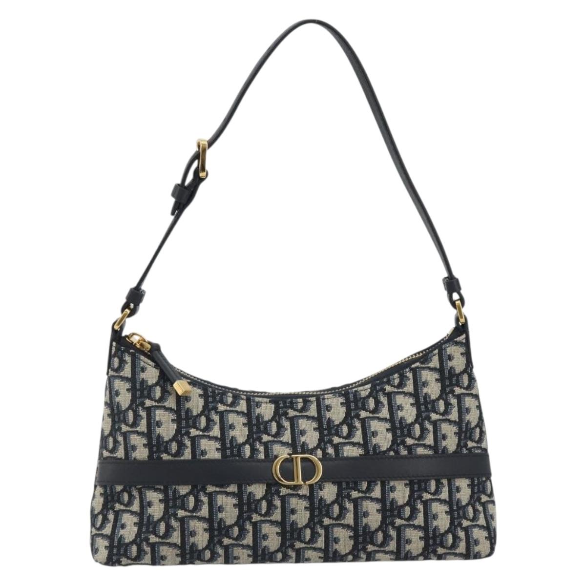 Christian Dior Oblique 30 Montaigne Hobo Mini Bag Navy Gold Auth 188432SAM