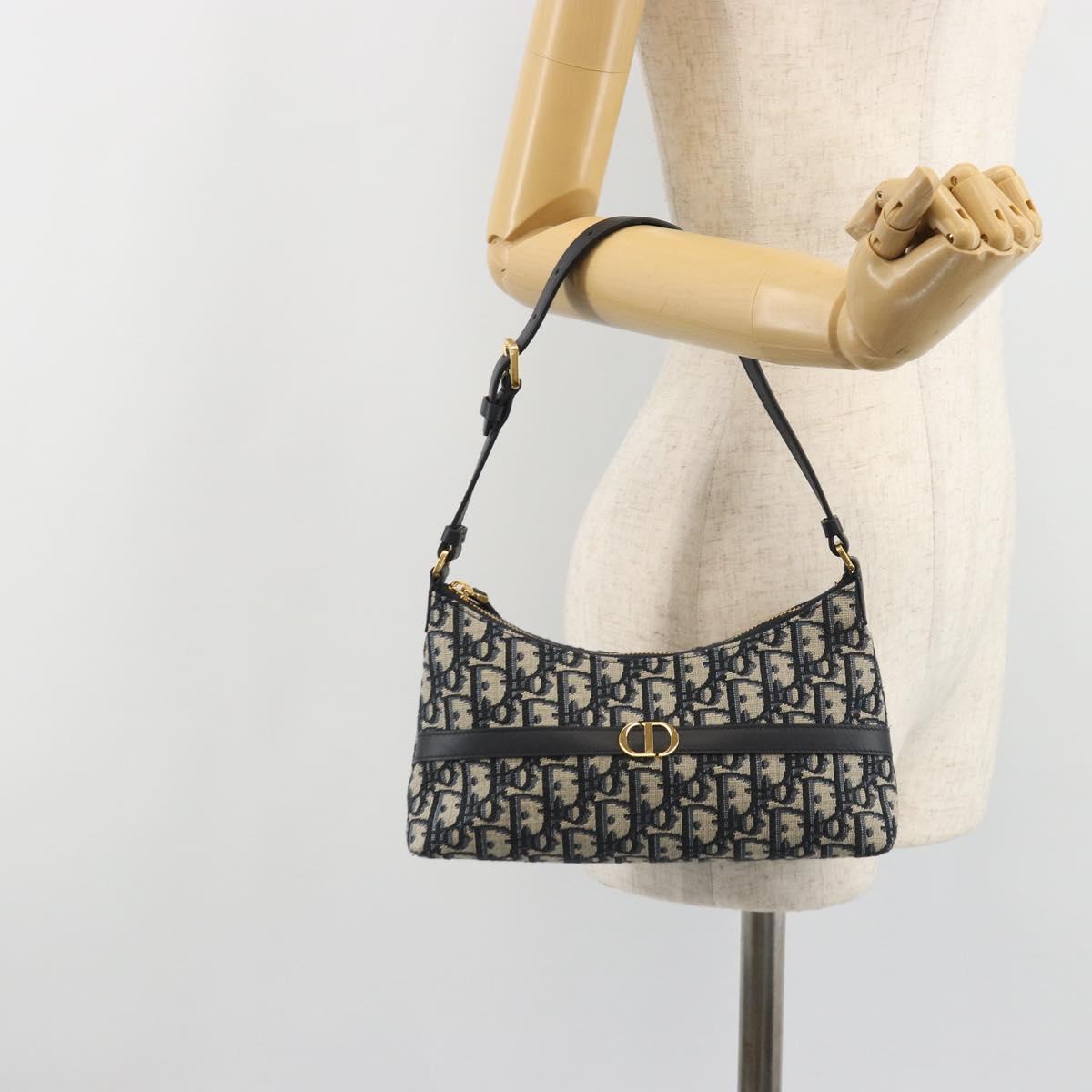 Christian Dior Oblique 30 Montaigne Hobo Mini Bag Navy Gold Auth 188432SAM