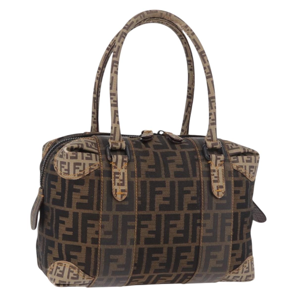 FENDI Zucca Canvas Boston Bag Black Brown Auth 188433