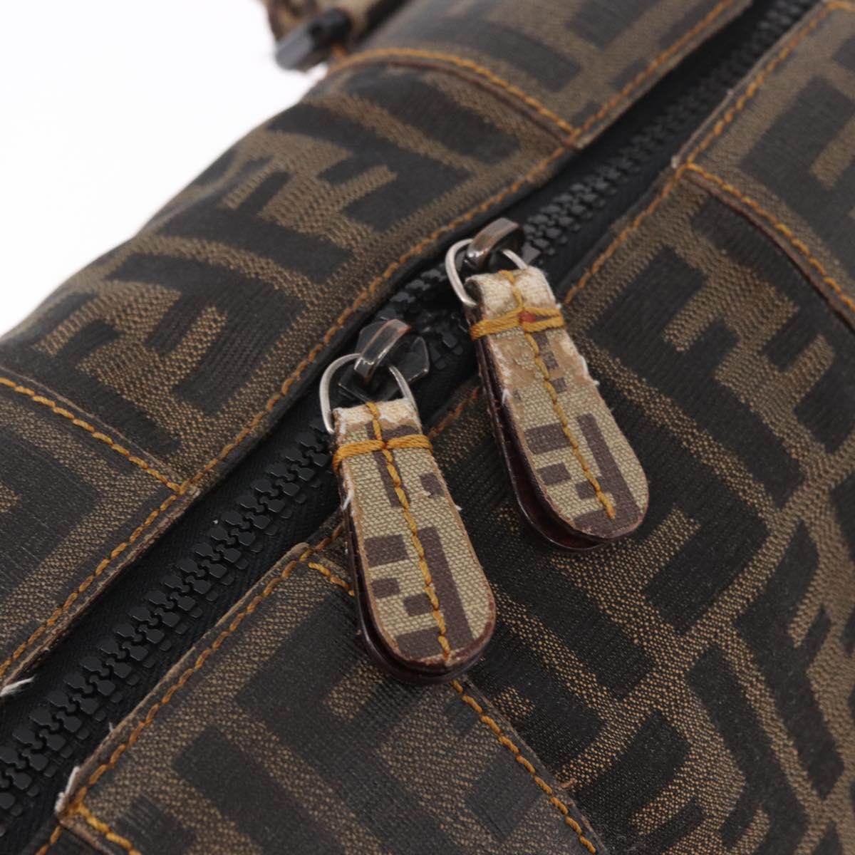 FENDI Zucca Canvas Boston Bag Black Brown Auth 188433