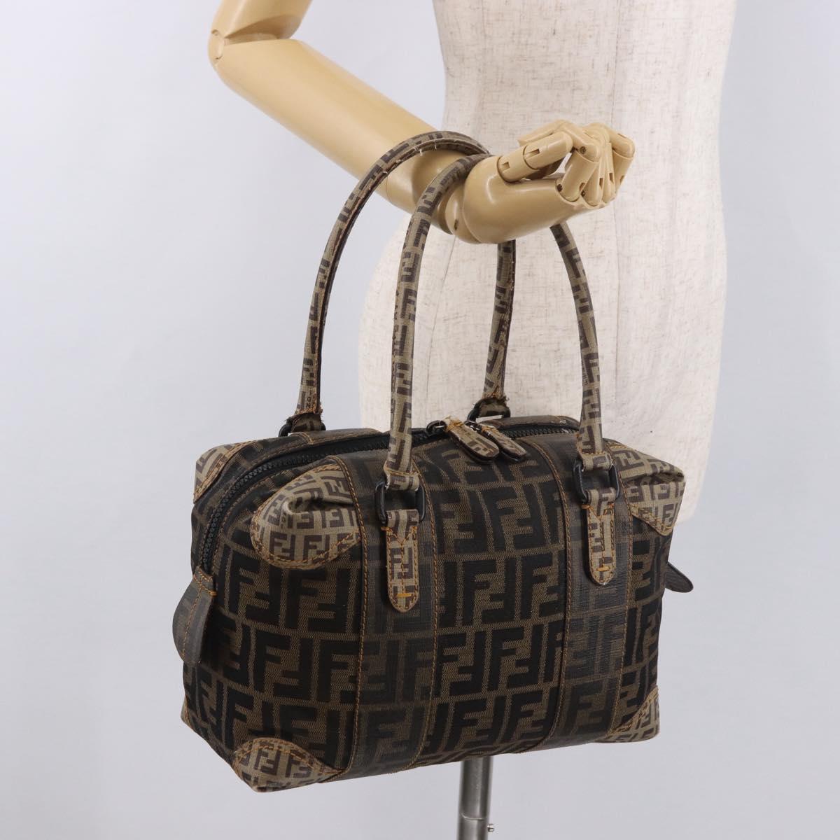 FENDI Zucca Canvas Boston Bag Black Brown Auth 188433