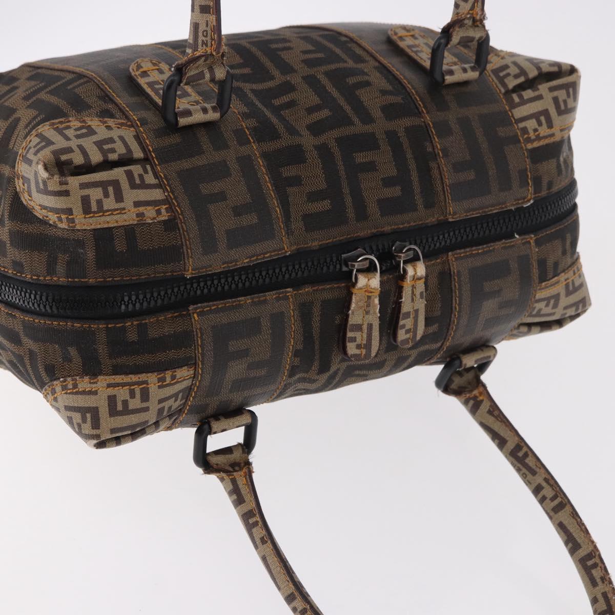 FENDI Zucca Canvas Boston Bag Black Brown Auth 188433
