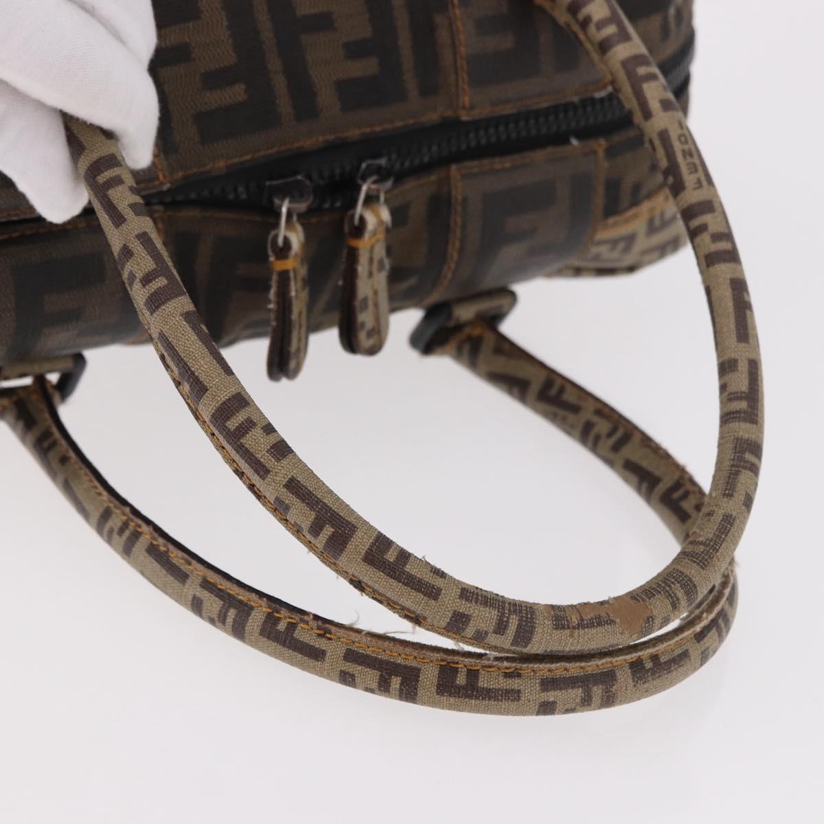 FENDI Zucca Canvas Boston Bag Black Brown Auth 188433