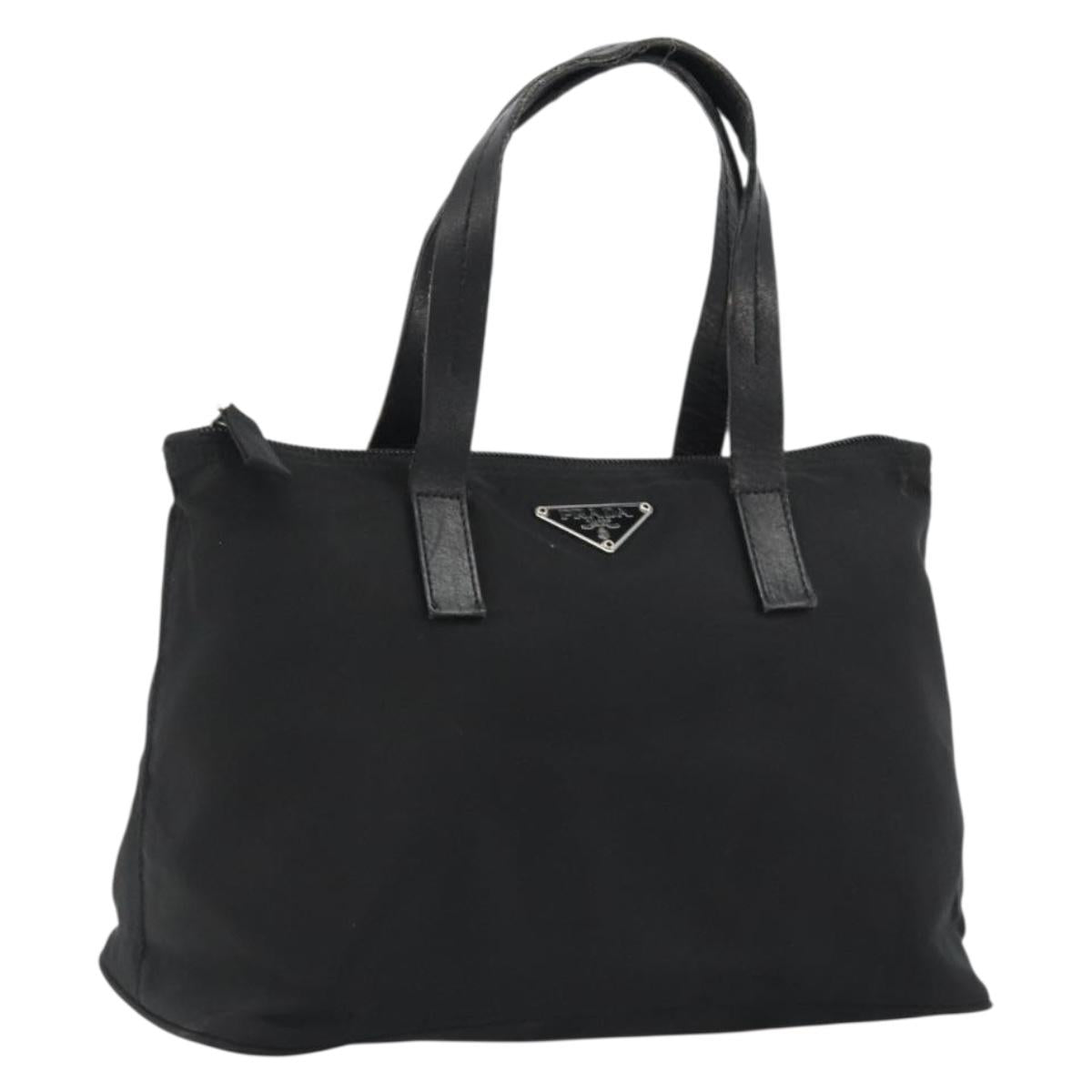 PRADA Hand Bag Nylon Black Silver Auth 188434
