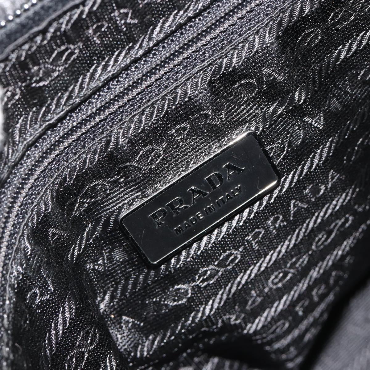 PRADA Hand Bag Nylon Black Silver Auth 188434