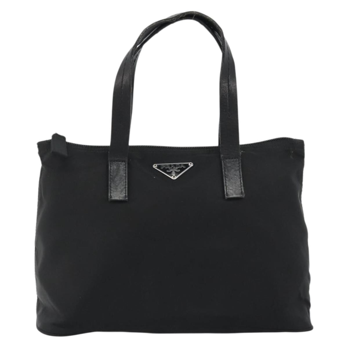 PRADA Hand Bag Nylon Black Silver Auth 188434