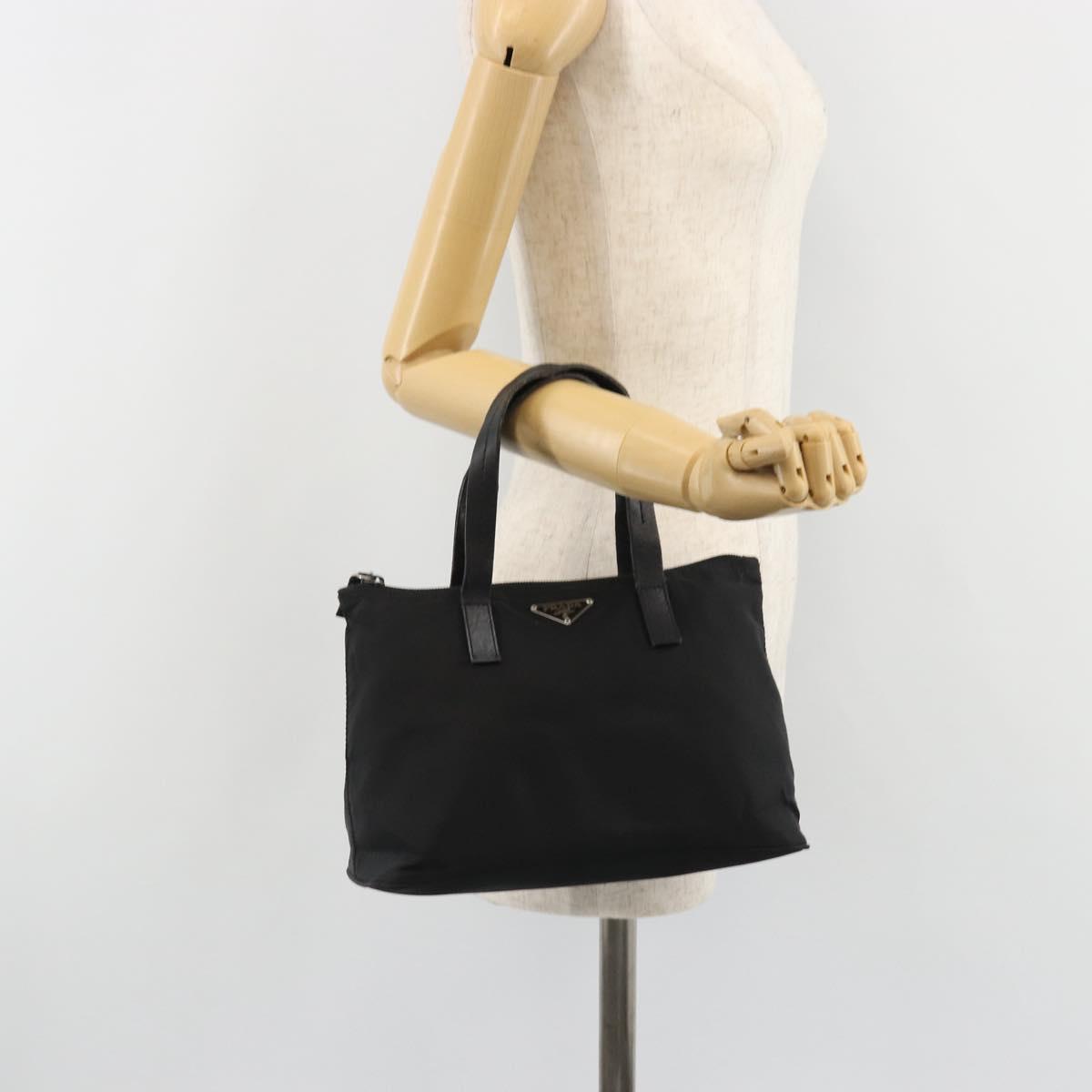 PRADA Hand Bag Nylon Black Silver Auth 188434