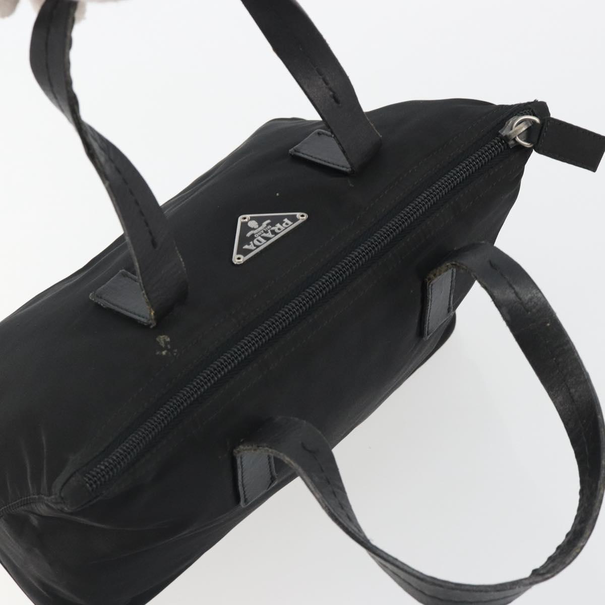 PRADA Hand Bag Nylon Black Silver Auth 188434