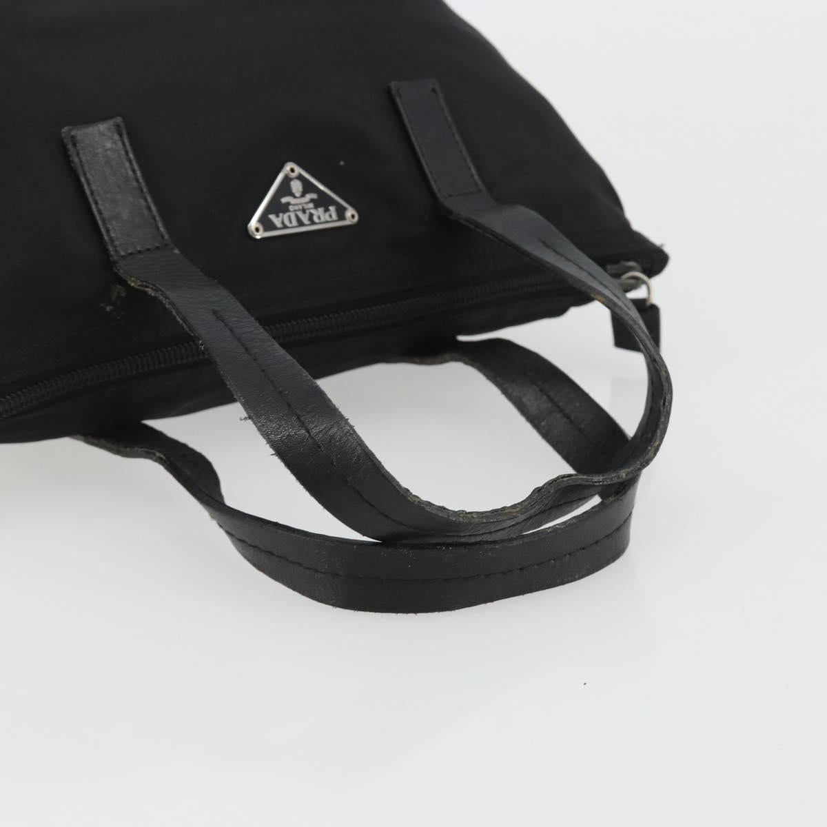 PRADA Hand Bag Nylon Black Silver Auth 188434