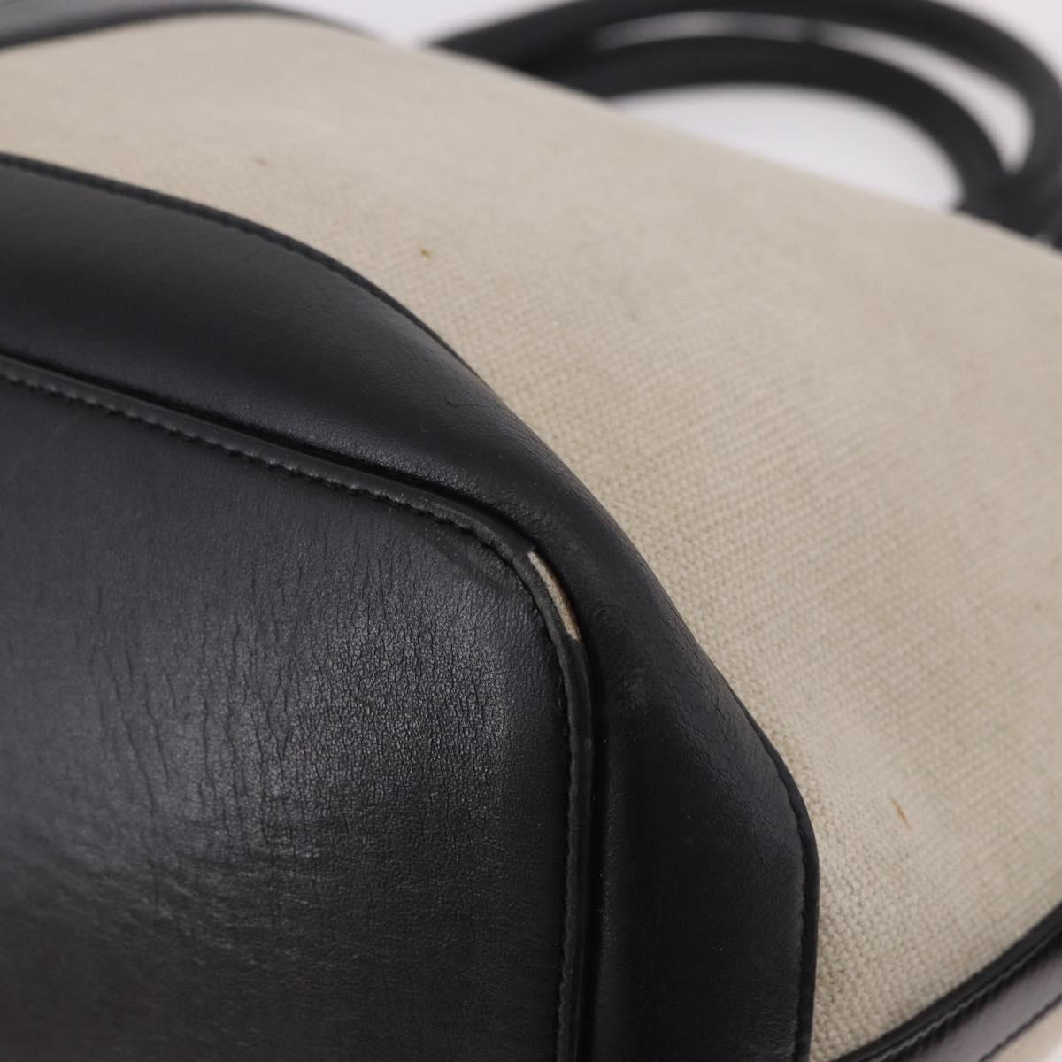 CELINE Cabas De France Hand Bag Canvas Leather 2way Beige Gold Auth 188436