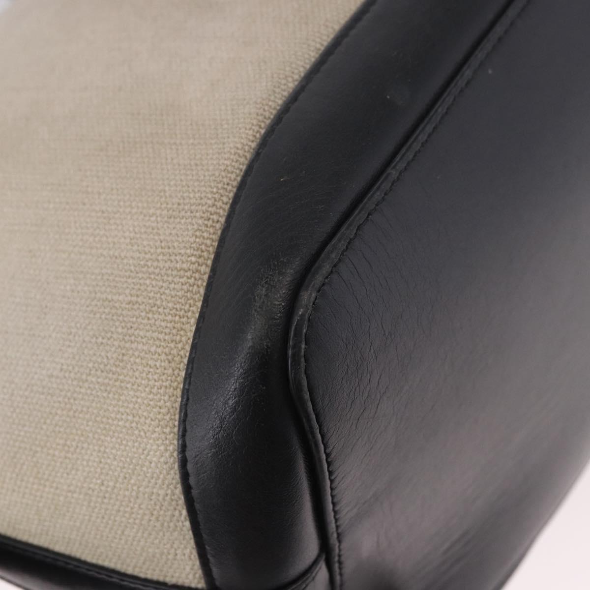 CELINE Cabas De France Hand Bag Canvas Leather 2way Beige Gold Auth 188436