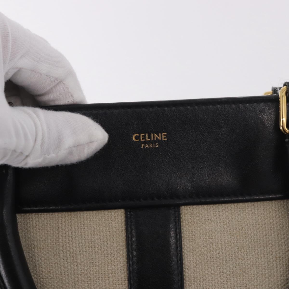 CELINE Cabas De France Hand Bag Canvas Leather 2way Beige Gold Auth 188436