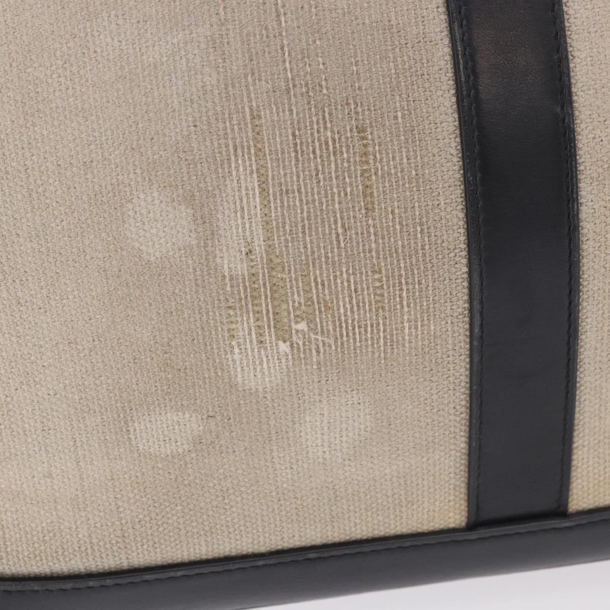 CELINE Cabas De France Hand Bag Canvas Leather 2way Beige Gold Auth 188436