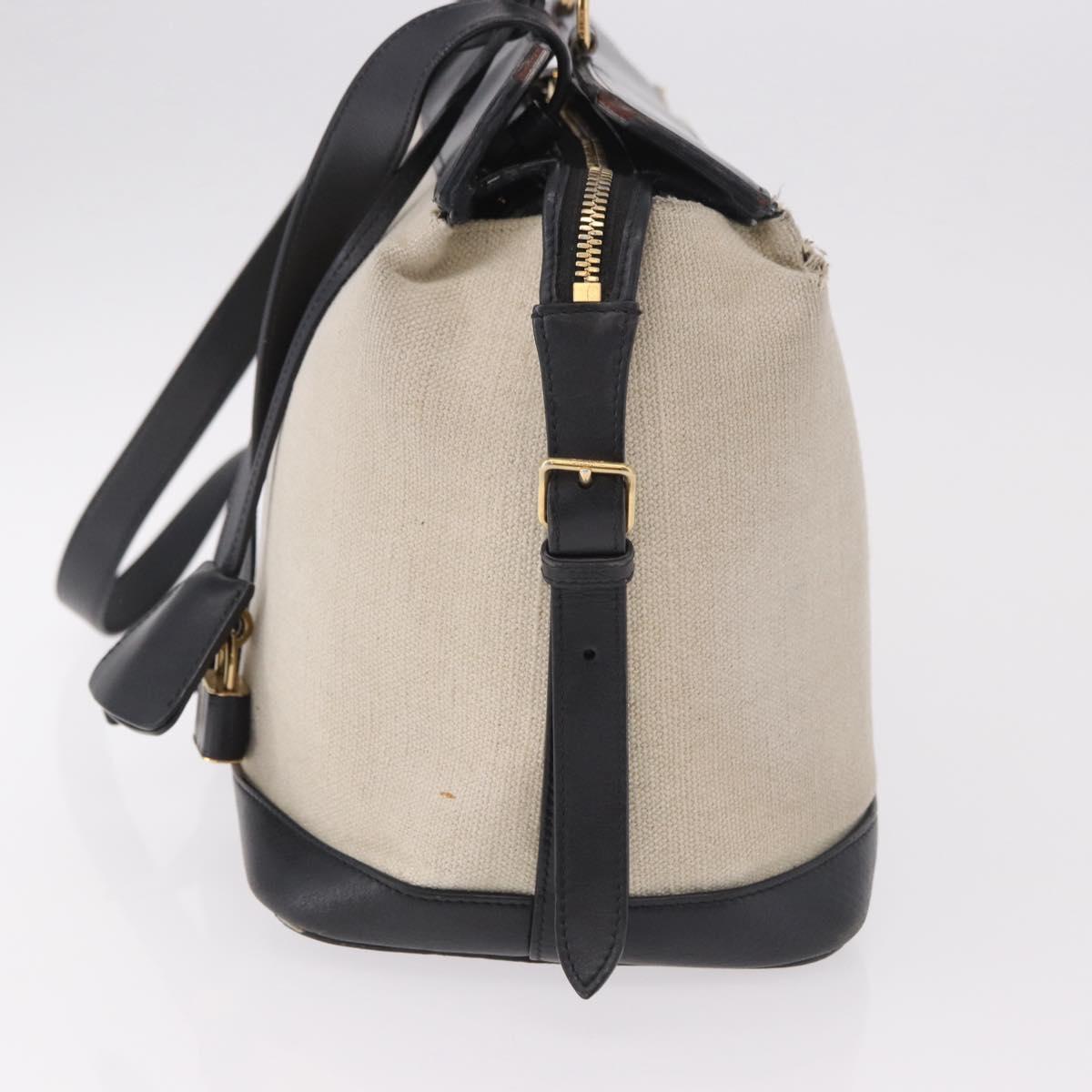 CELINE Cabas De France Hand Bag Canvas Leather 2way Beige Gold Auth 188436