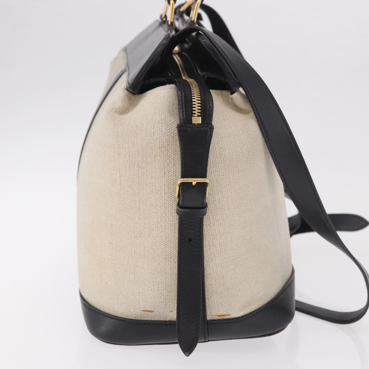 CELINE Cabas De France Hand Bag Canvas Leather 2way Beige Gold Auth 188436