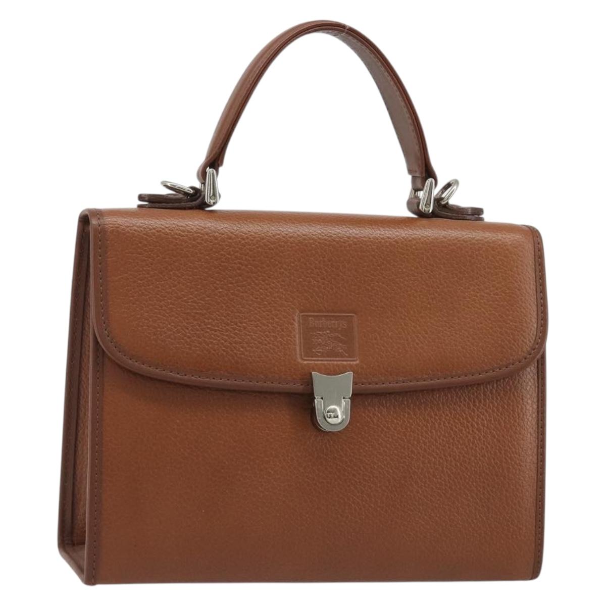 Burberrys Hand Bag Leather Brown Silver Auth 188437
