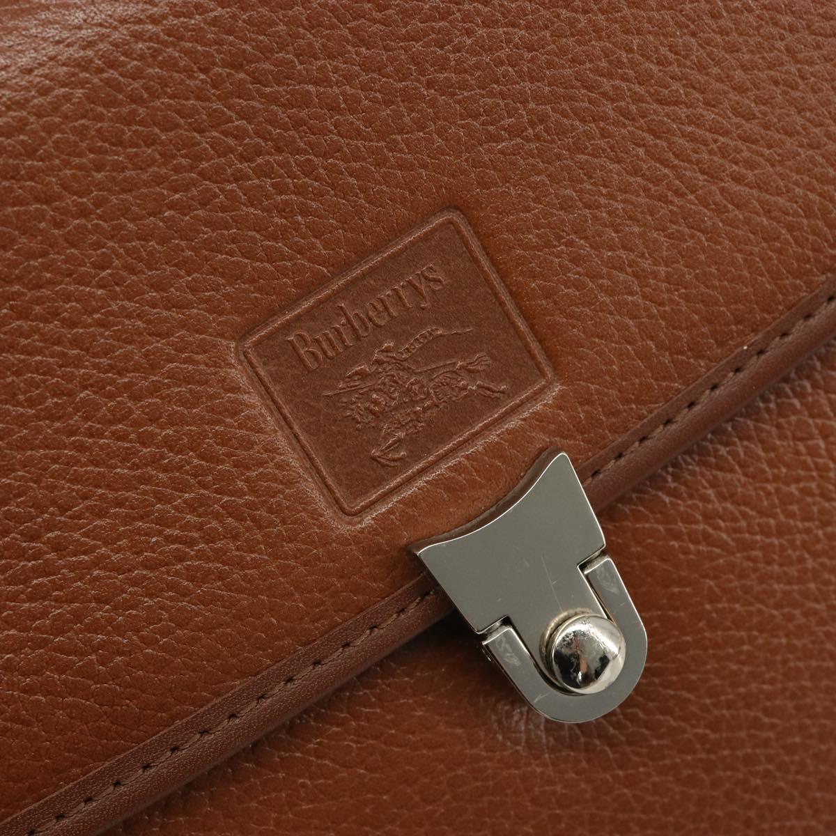 Burberrys Hand Bag Leather Brown Silver Auth 188437