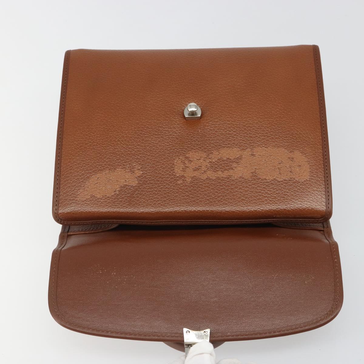 Burberrys Hand Bag Leather Brown Silver Auth 188437