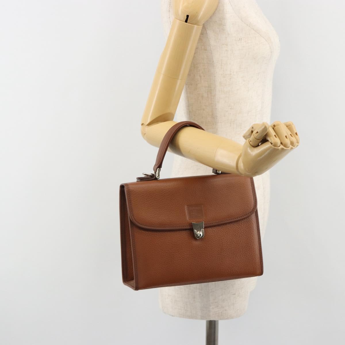 Burberrys Hand Bag Leather Brown Silver Auth 188437