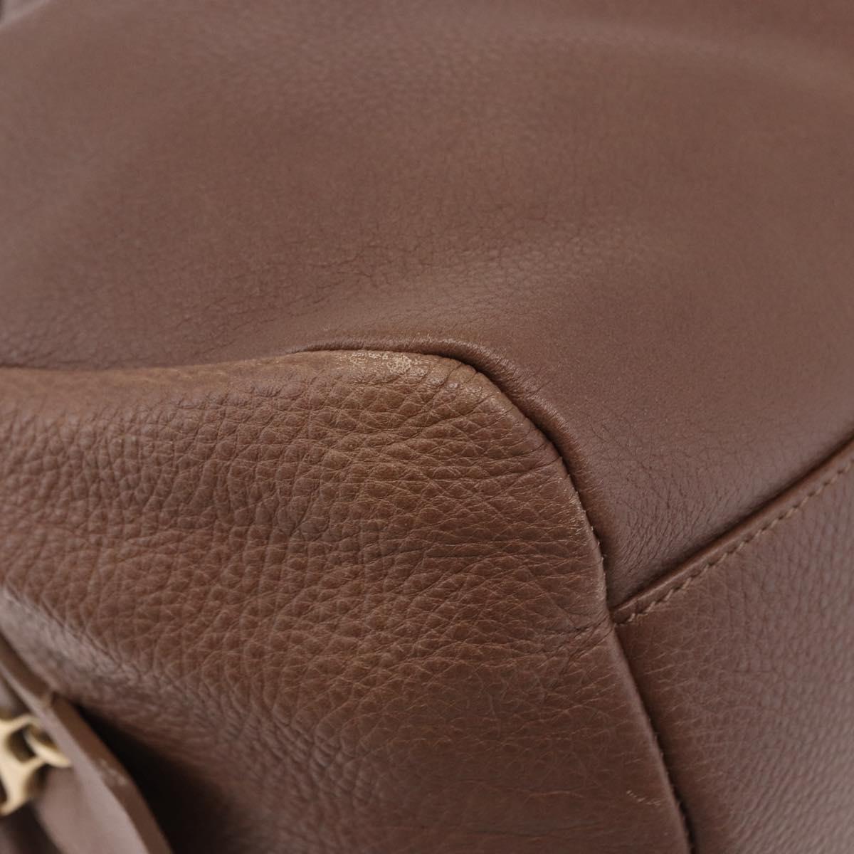 Max Mara Hand Bag Leather Brown Gold Auth 188438A