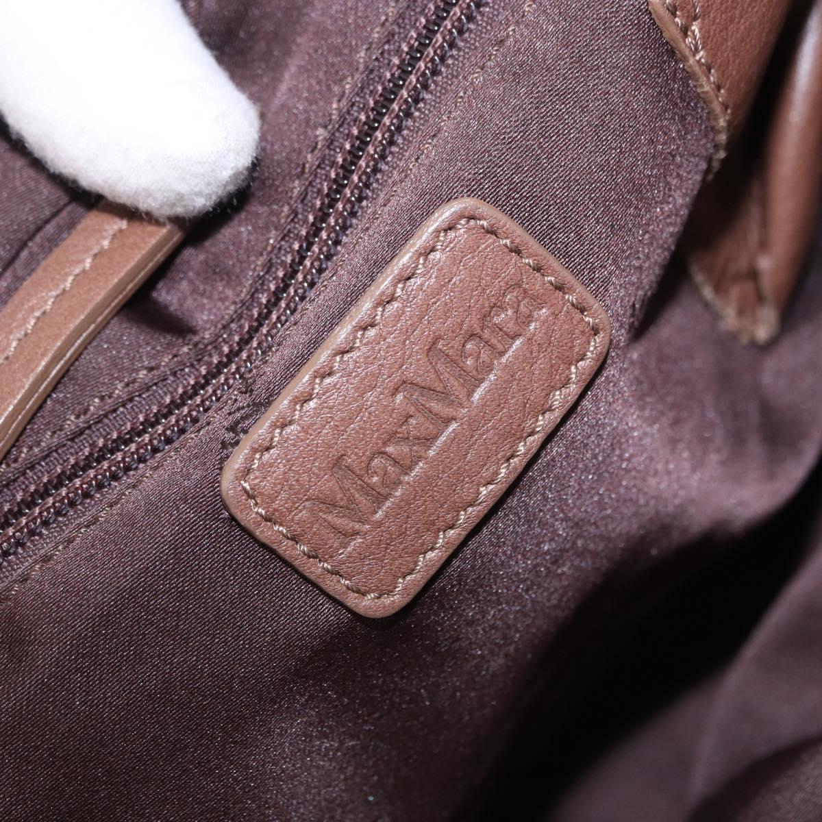 Max Mara Hand Bag Leather Brown Gold Auth 188438A