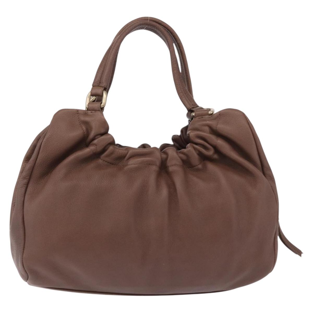 Max Mara Hand Bag Leather Brown Gold Auth 188438A