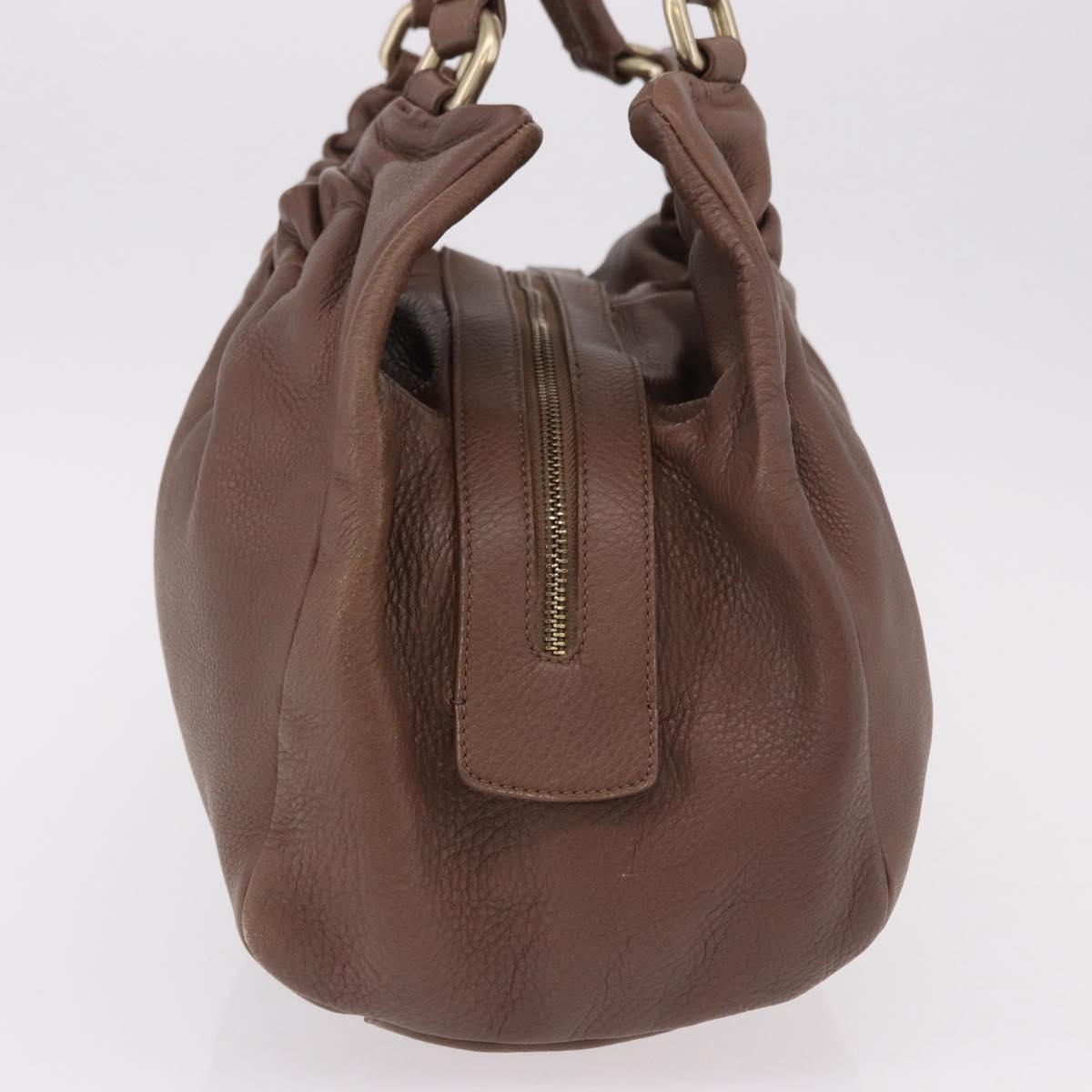 Max Mara Hand Bag Leather Brown Gold Auth 188438A