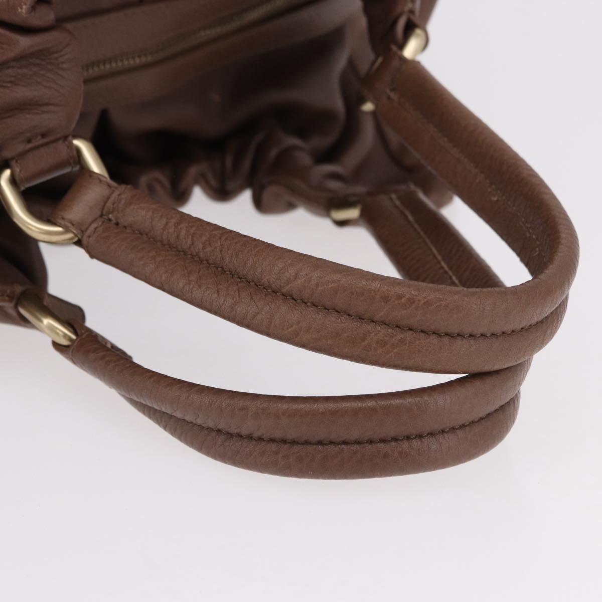 Max Mara Hand Bag Leather Brown Gold Auth 188438A