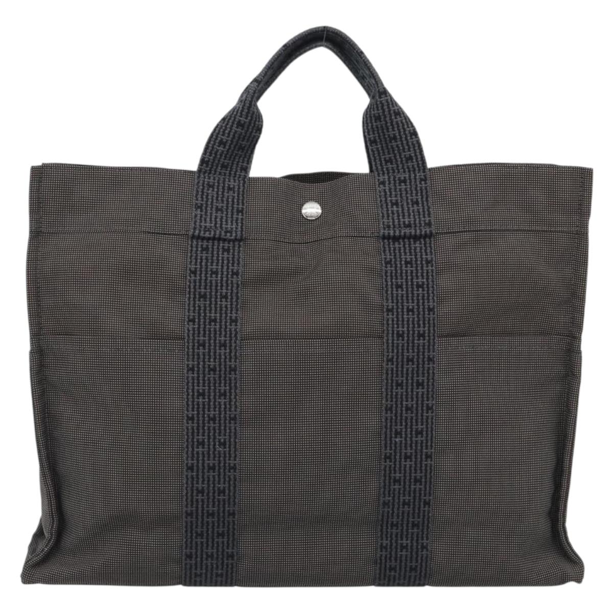 HERMES Her Line MM Hand Bag Canvas Gray Silver Auth 188440A