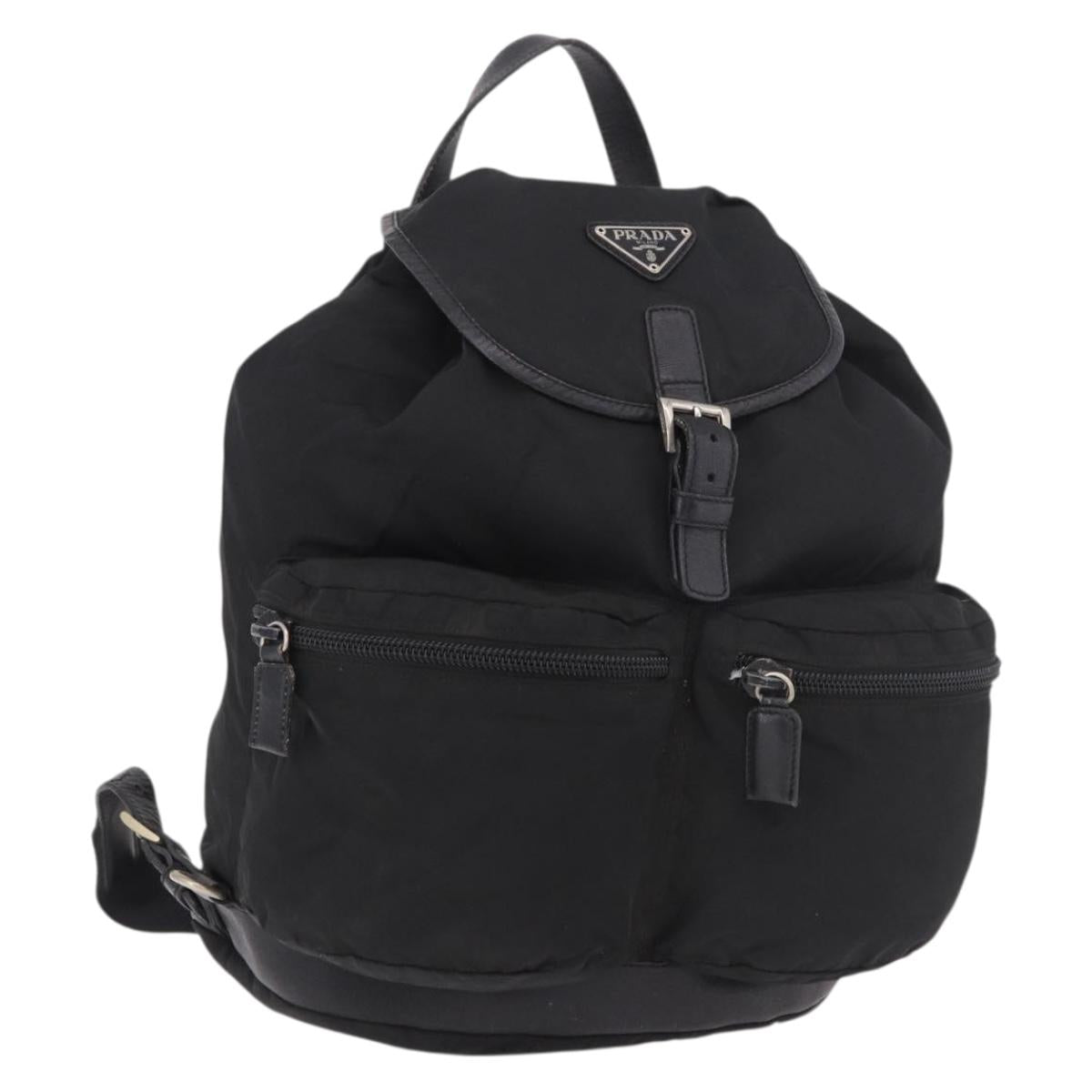 PRADA Backpack Nylon Black Silver Auth 188443