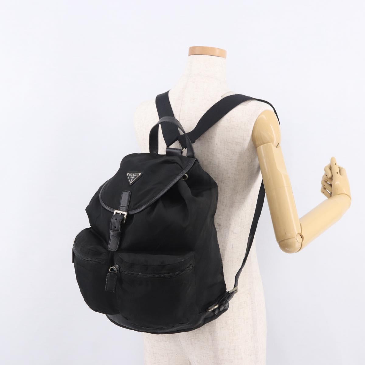 PRADA Backpack Nylon Black Silver Auth 188443