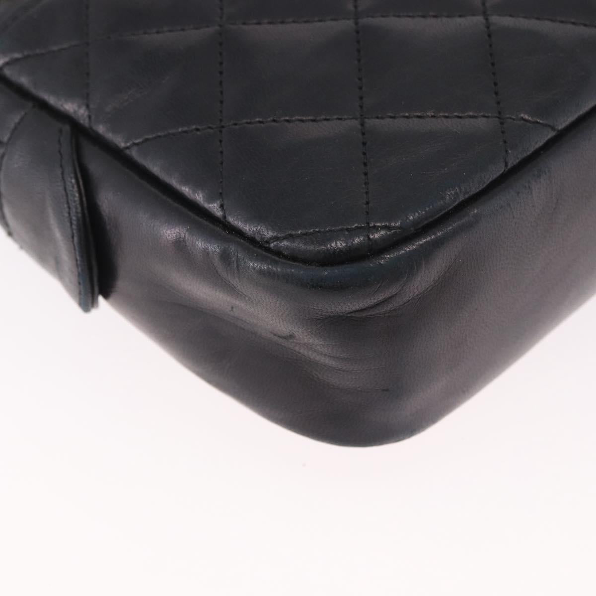CHANEL Matelasse Chain Shoulder Bag Lamb Skin Black Gold CC Auth 188446