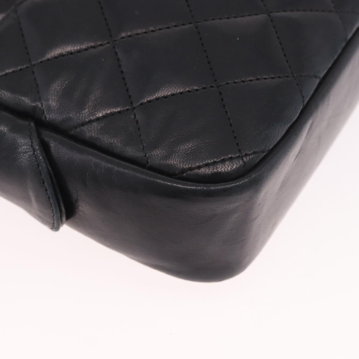 CHANEL Matelasse Chain Shoulder Bag Lamb Skin Black Gold CC Auth 188446