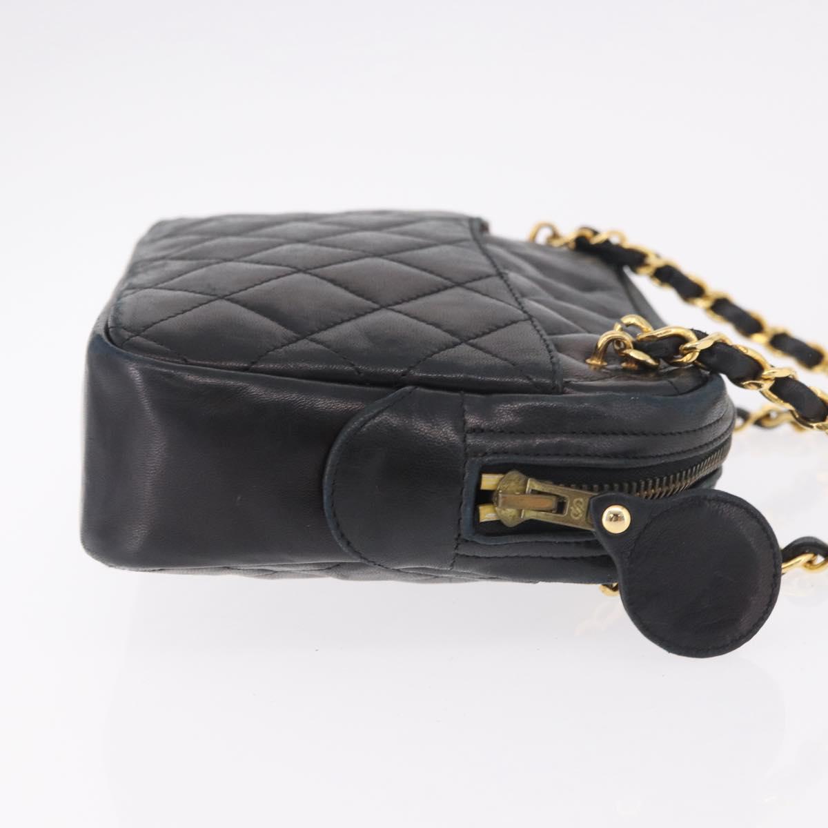 CHANEL Matelasse Chain Shoulder Bag Lamb Skin Black Gold CC Auth 188446