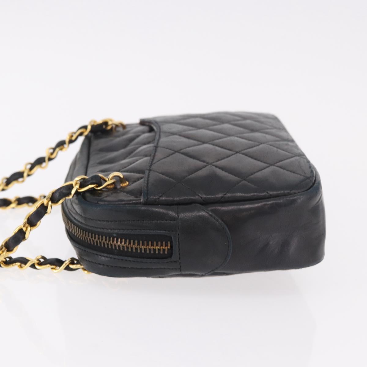 CHANEL Matelasse Chain Shoulder Bag Lamb Skin Black Gold CC Auth 188446
