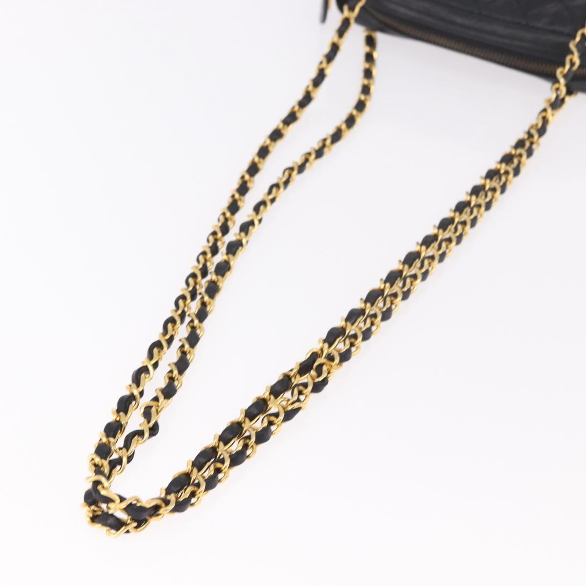 CHANEL Matelasse Chain Shoulder Bag Lamb Skin Black Gold CC Auth 188446