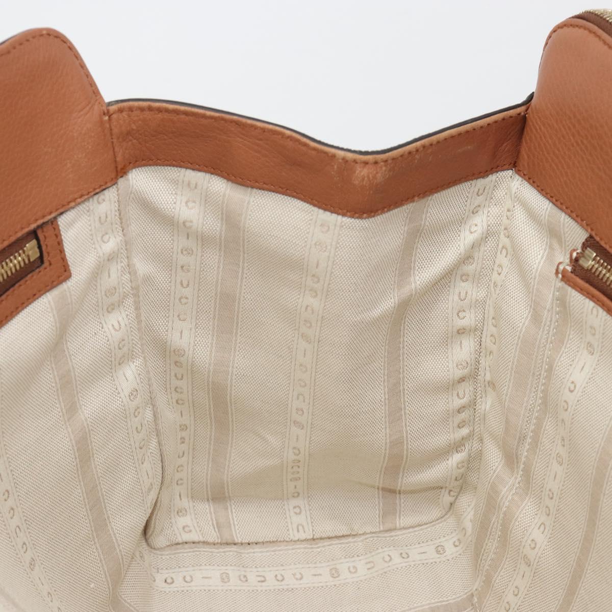 GUCCI Tote Bag Leather Brown Gold Auth 188451A