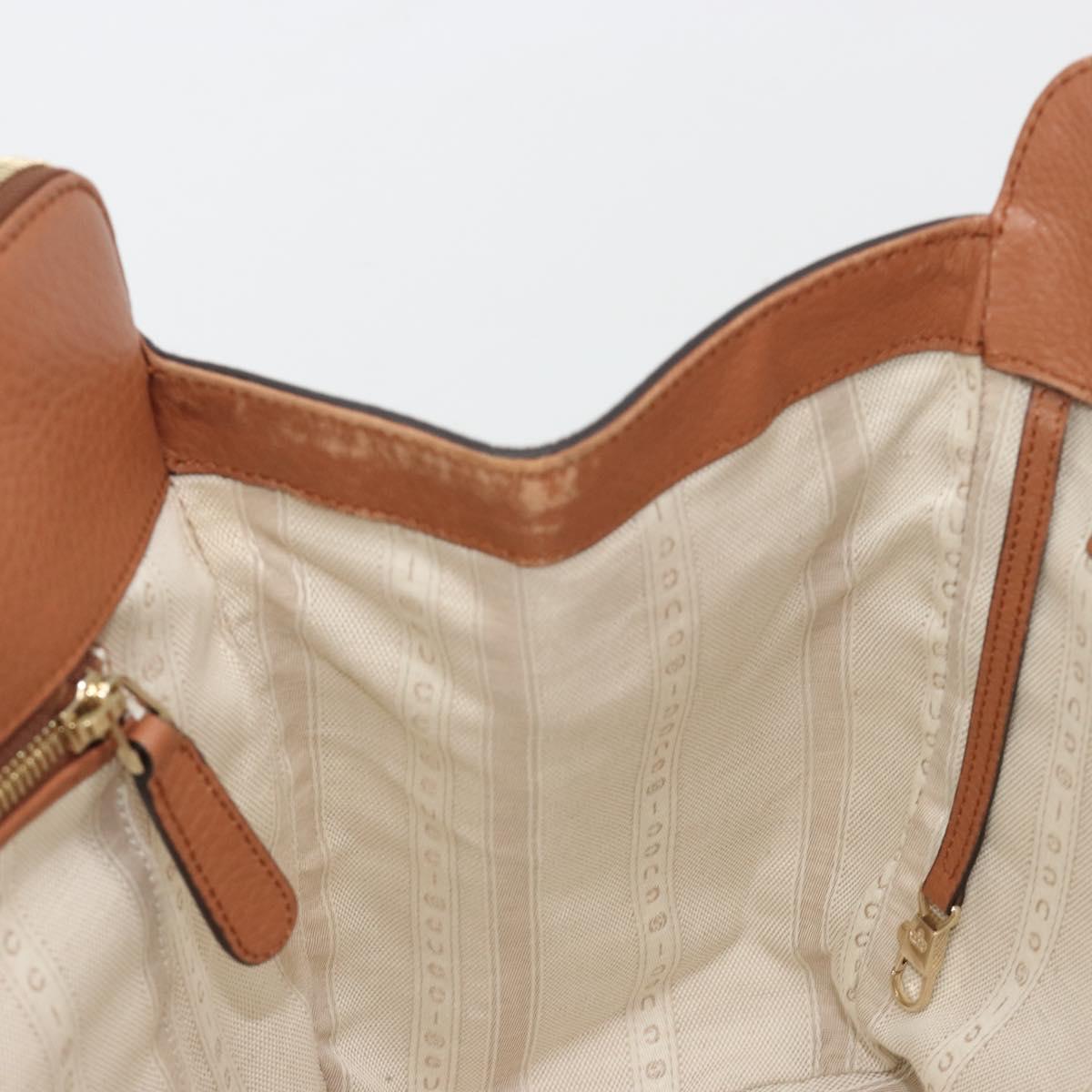 GUCCI Tote Bag Leather Brown Gold Auth 188451A