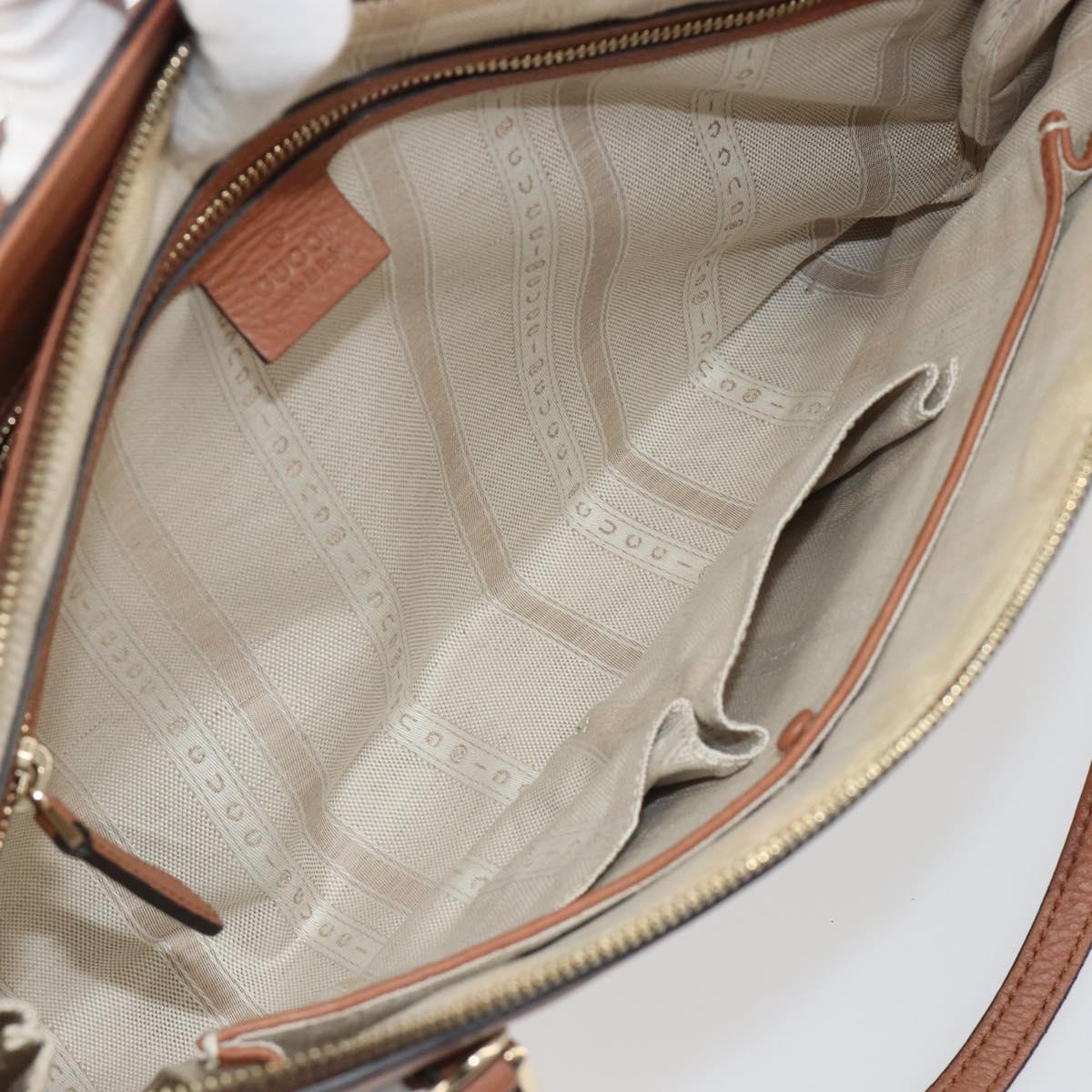GUCCI Tote Bag Leather Brown Gold Auth 188451A