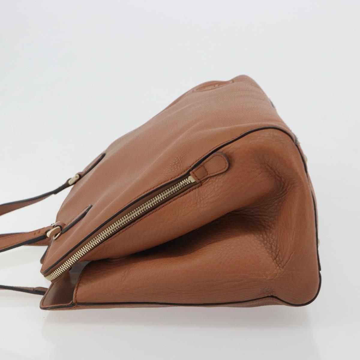 GUCCI Tote Bag Leather Brown Gold Auth 188451A
