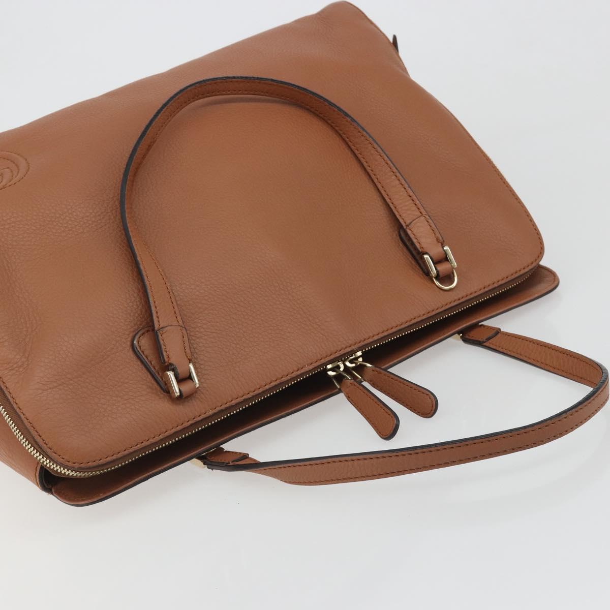 GUCCI Tote Bag Leather Brown Gold Auth 188451A