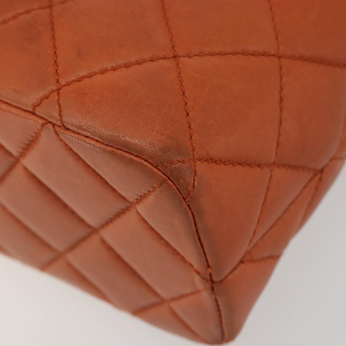 CHANEL Matelasse Chain Shoulder Bag Lamb Skin Orange CC Auth 188455A