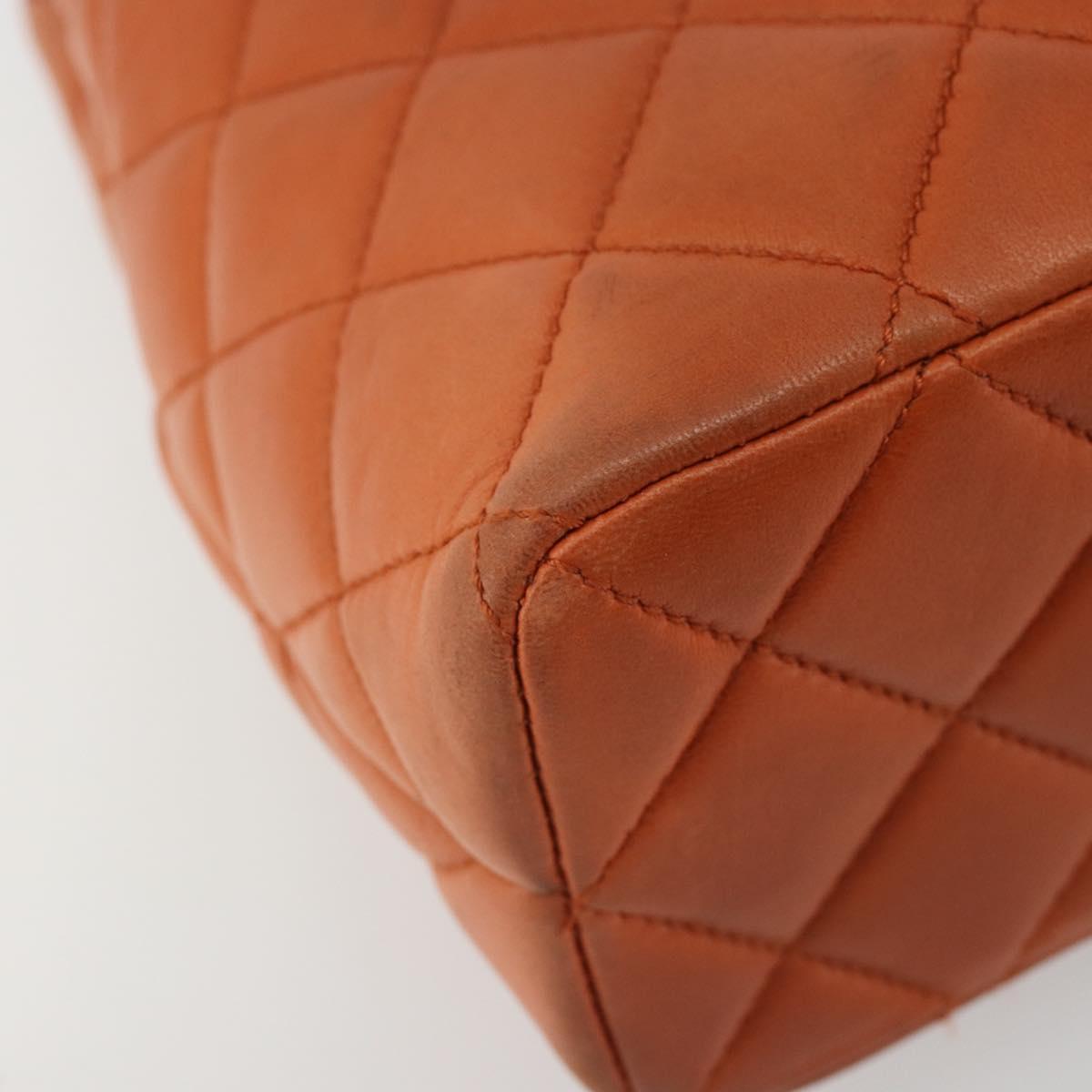 CHANEL Matelasse Chain Shoulder Bag Lamb Skin Orange CC Auth 188455A