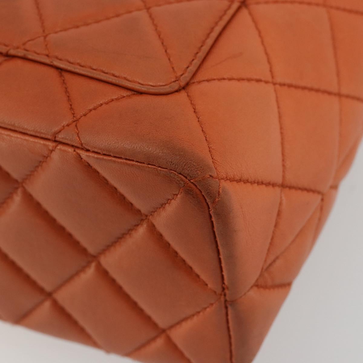 CHANEL Matelasse Chain Shoulder Bag Lamb Skin Orange CC Auth 188455A