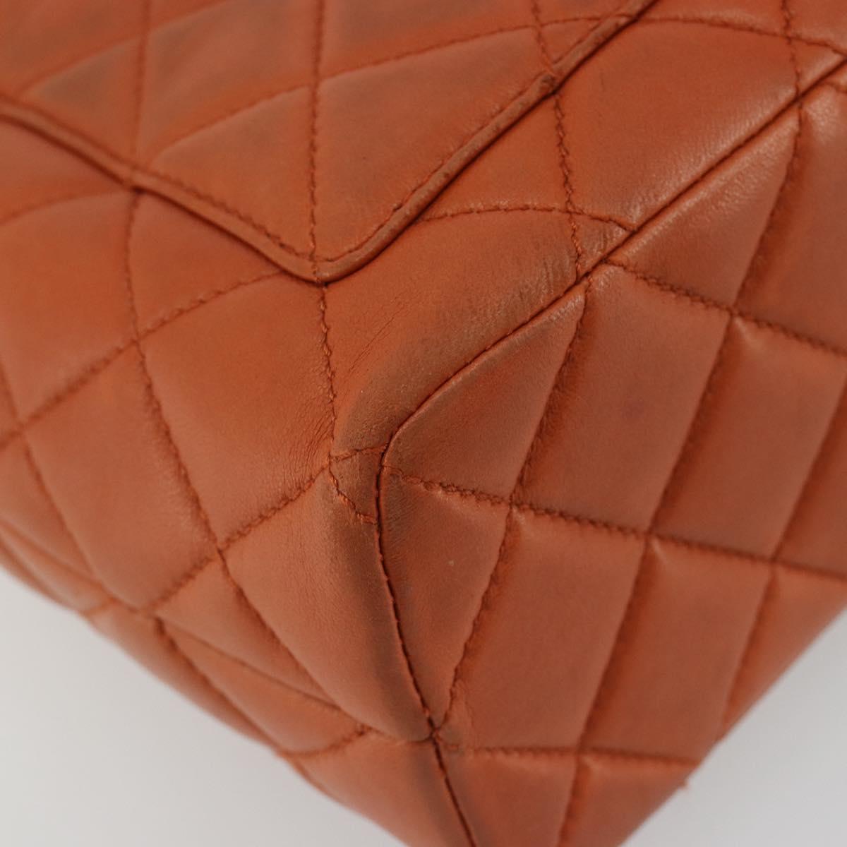 CHANEL Matelasse Chain Shoulder Bag Lamb Skin Orange CC Auth 188455A