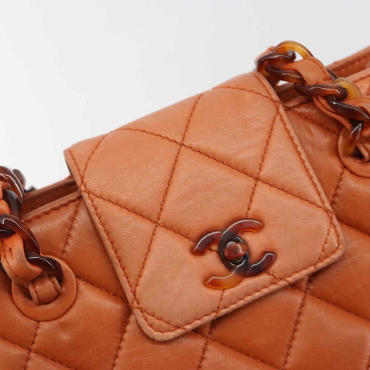 CHANEL Matelasse Chain Shoulder Bag Lamb Skin Orange CC Auth 188455A