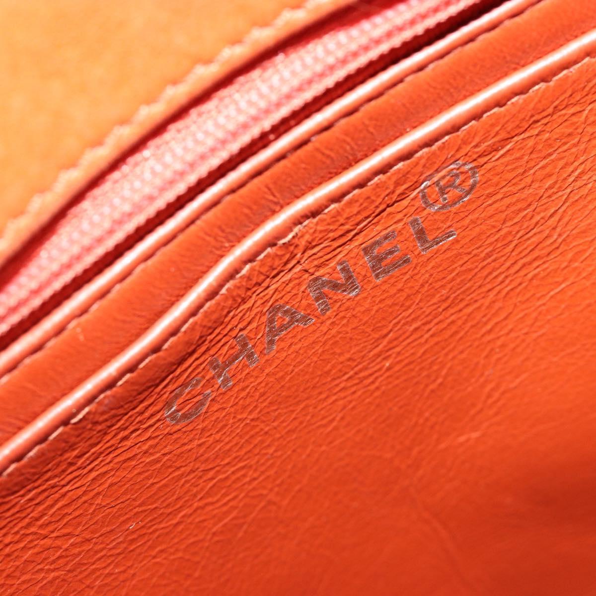 CHANEL Matelasse Chain Shoulder Bag Lamb Skin Orange CC Auth 188455A