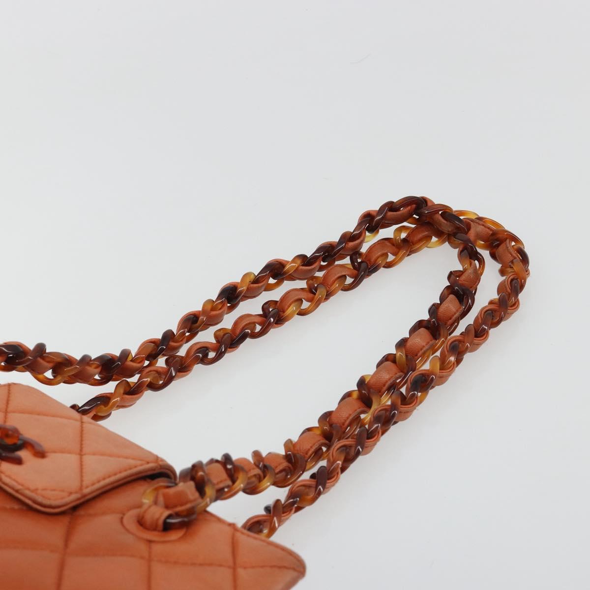 CHANEL Matelasse Chain Shoulder Bag Lamb Skin Orange CC Auth 188455A