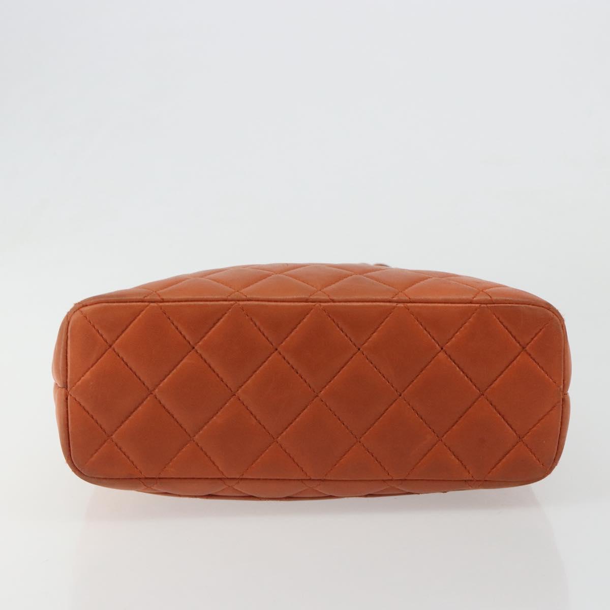 CHANEL Matelasse Chain Shoulder Bag Lamb Skin Orange CC Auth 188455A