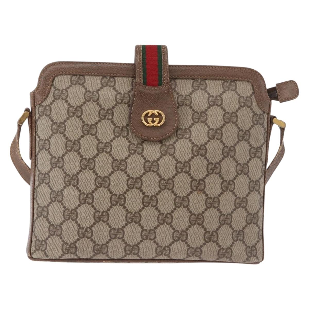 GUCCI GG Supreme Web Sherry Line Shoulder Bag PVC Beige Gold Auth 188457